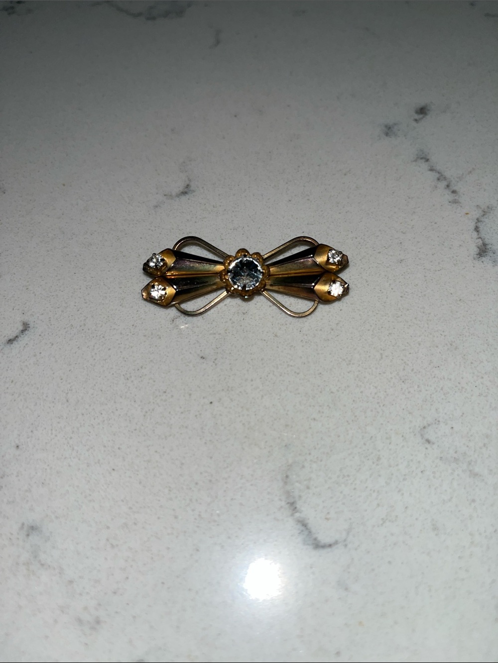 Gold-Tone Vintage Bow Brooch with Clear Crystals -Vintage 1940's 1950's